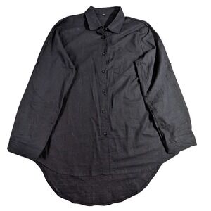 Women's Black Linen Cotton‎ Blend Button-Down Shirt – Long Sleeve – Size L